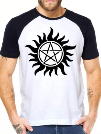 Camiseta Raglan Supernatural Tatuagem Dean Pentagrama 1224